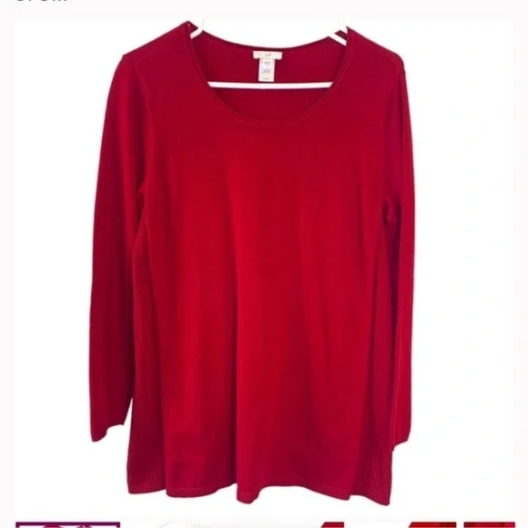 PETITE SMALL J Jill true Red Scoop Neck
Lightweight Ribbed Sides Sweater - Picture 10 of 16